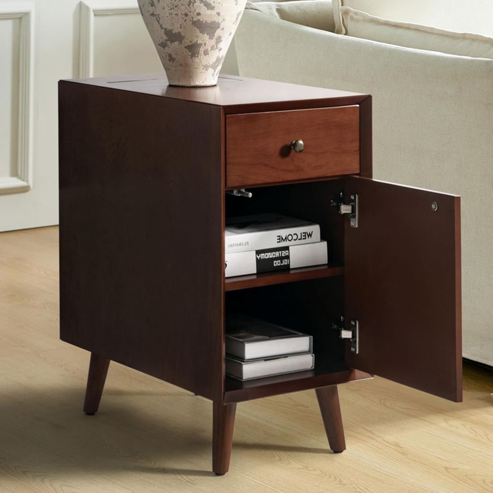 Magazine Holder Rack - Walnut Charging Station End Table with