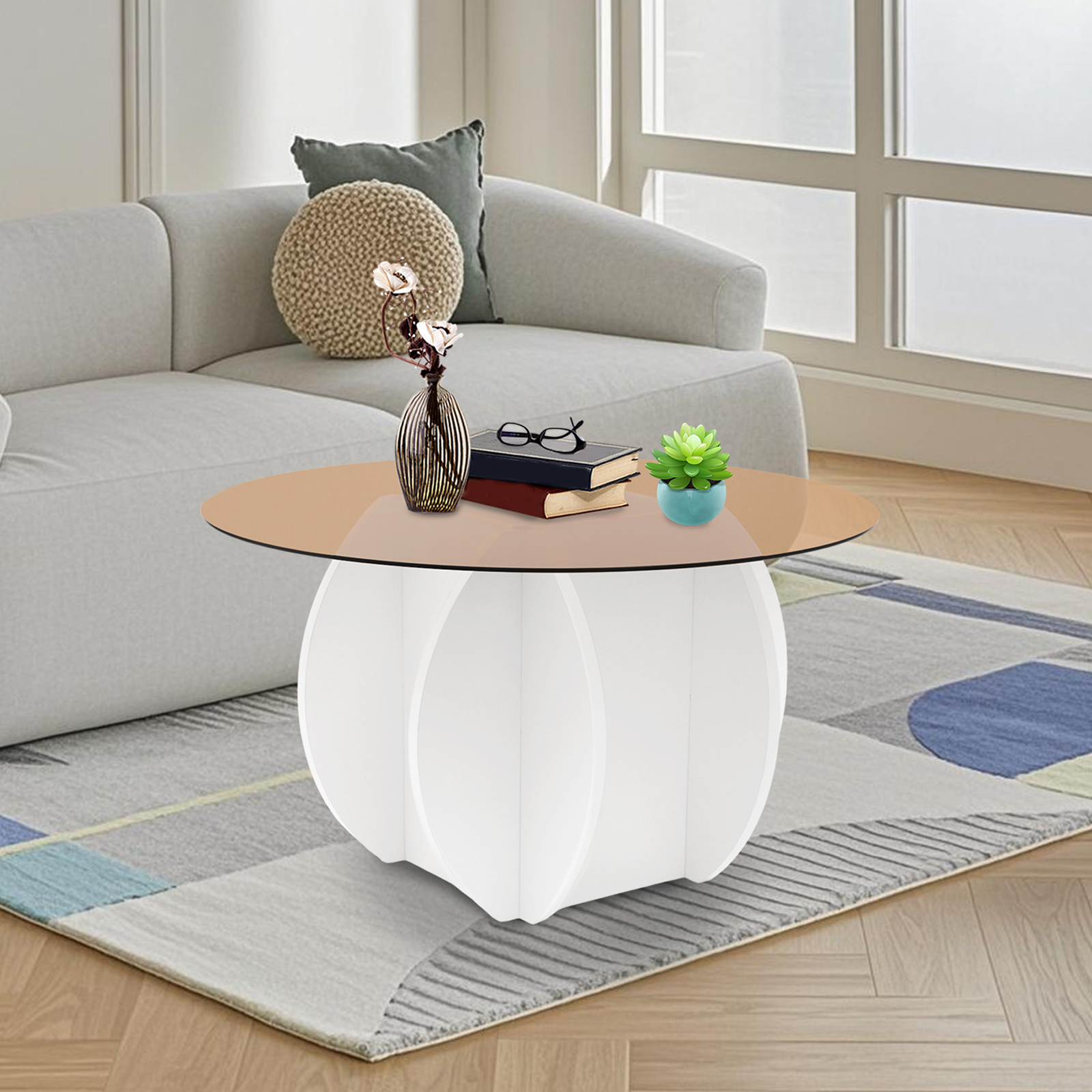 Modern Round Coffee Table 27.6 - مراجعة Book Weight Glass وسعره