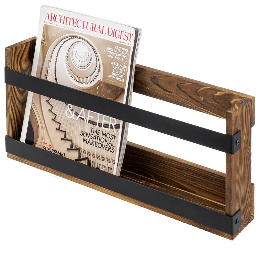 Rustic Burnt Solid Wood and In - مراجعة Magazine Holder Rack وسعره