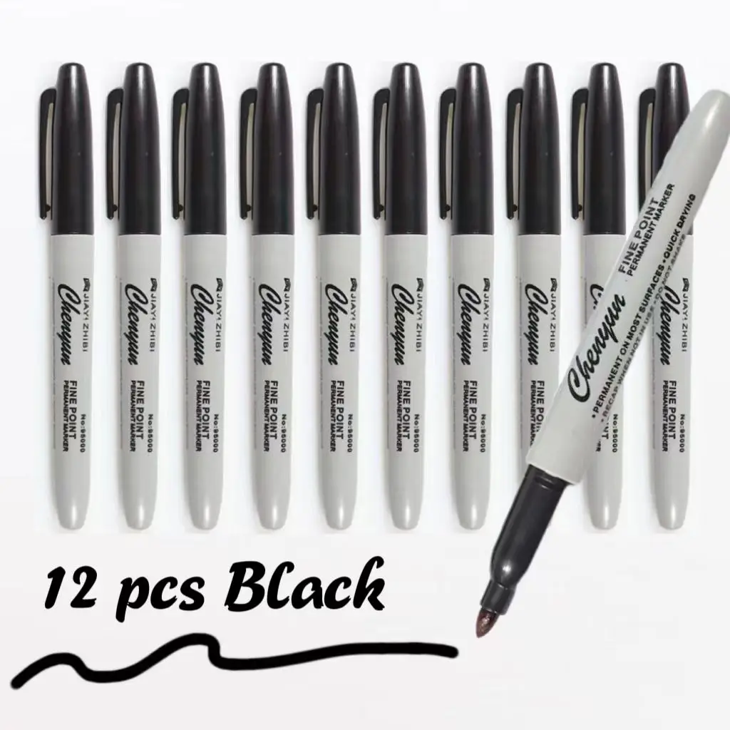 12pcs Black Permanent Marker P - مراجعة Correction Pen Fine وسعره